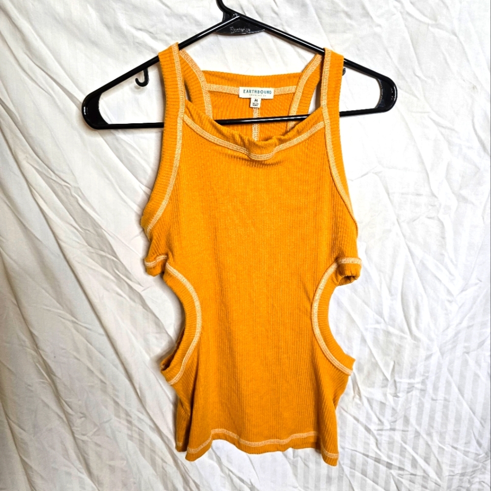 EARTHBOUND Yellow Ribbed Cutout Tank Top